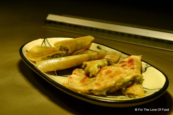 Green Pease, Potato, Goat Cheese Quesadilla