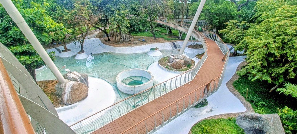 Vadodara zoo bird aviary with walking bridge.